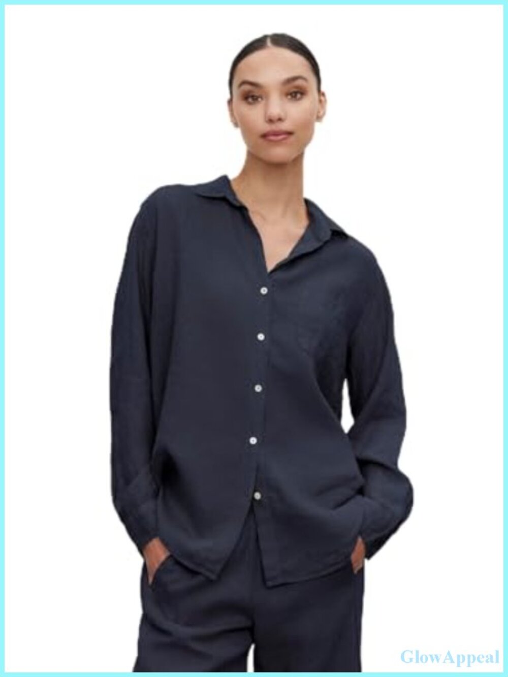 Woven Linen Button Down Shirt Collared Long Sleeve Casual T Back
